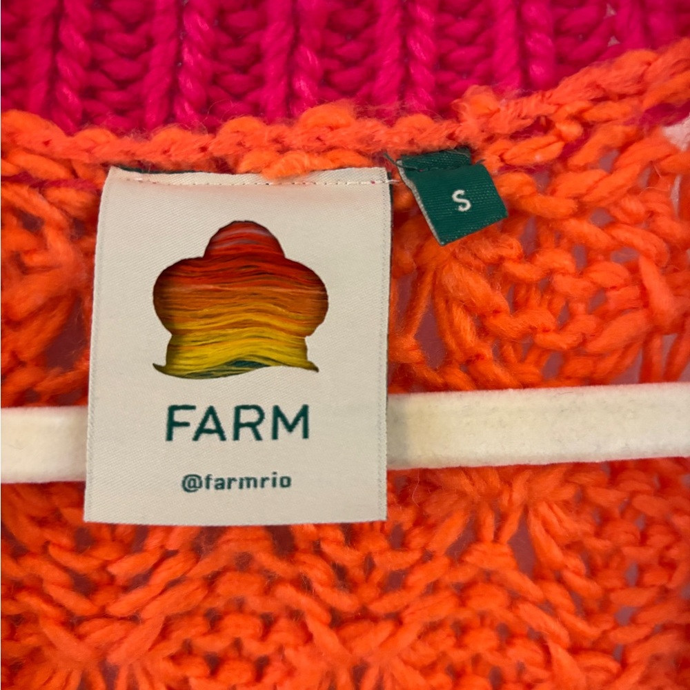 FARM Rio Multi Color Crochet Cardigan, wool blend, oversized, pink,red,orange - Picture 5 of 5